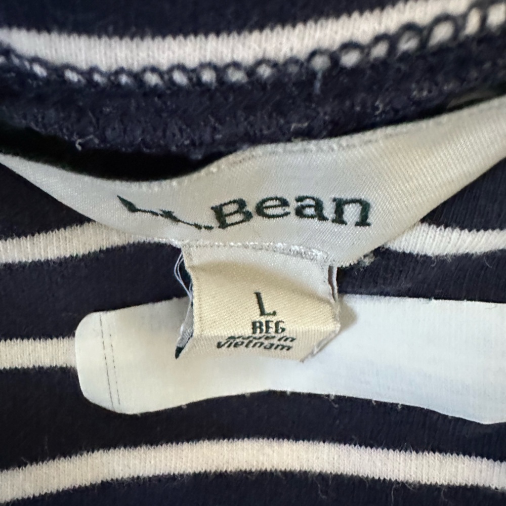 L.L. Bean Striped Dress Womens L Navy White Zip Front Cotton Stretch Pockets - Picture 5 of 9